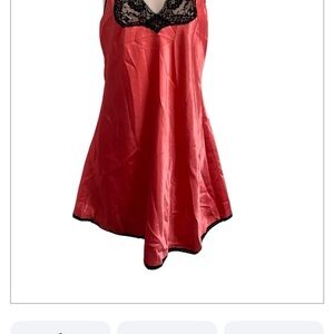 Vtg Lady Cameo Chemise Silky Satin Nightgown Pink with Black Lace Luxe Medium